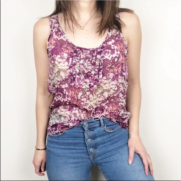 Madewell Tops - Madewell Eliot purple watercolor silk tank top B2